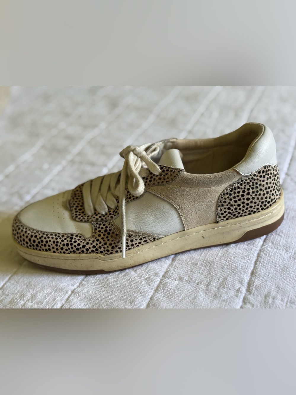Madewell Cream and Tan Leopard Accent Sneakers